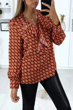 Blouse à Motif Noir Avec Volant à L'avant -Promos Raffinoux Boutique blouse a motif noir avec volant a l avant 2