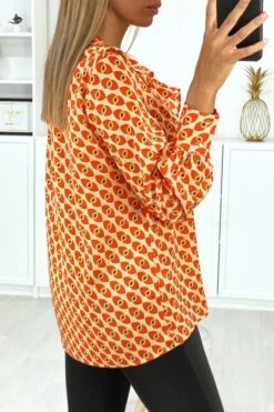 Blouse à Motif Orange Avec Volant à L'avant -Promos Raffinoux Boutique blouse a motif orange avec volant a l avant 3