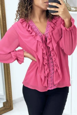 Blouse à Volants Et Broderie Rose Fushia -Promos Raffinoux Boutique blouse a volants et broderie rose fushia 2