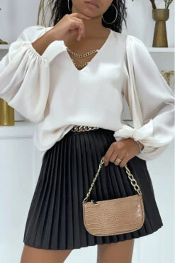 Blouse Beige Manches Bouffante Avec Accessoire Au Col -Promos Raffinoux Boutique blouse beige manches bouffante avec accessoire au col 2