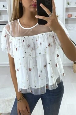 Promos Raffinoux Boutique -Promos Raffinoux Boutique blouse blanche a volant avec broderie 1