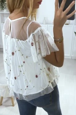Blouse Blanche à Volant Avec Broderie -Promos Raffinoux Boutique blouse blanche a volant avec broderie 3