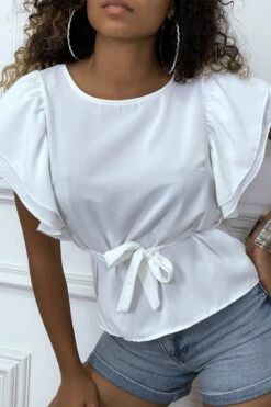 Blouse Blanche à Volant Et Ceinture -Promos Raffinoux Boutique blouse blanche a volant et ceinture 2