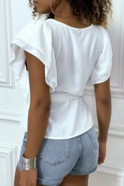 Blouse Blanche à Volant Et Ceinture -Promos Raffinoux Boutique blouse blanche a volant et ceinture 3