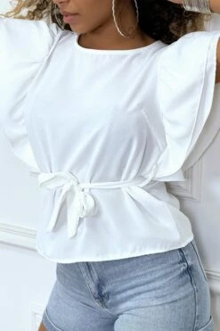 Blouse Blanche à Volant Et Ceinture -Promos Raffinoux Boutique blouse blanche a volant et ceinture 4