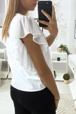 Blouse Blanche Avec Manches Volante En Tulle -Promos Raffinoux Boutique blouse blanche avec manches volante en tulle 3