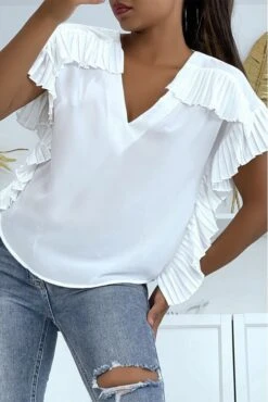 Blouse Blanche En Crêpe Avec Plissé Sur Les Contours -Promos Raffinoux Boutique blouse blanche en crepe avec plisse sur les contours 3