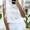 Blouse Blanche En Dentelle Avec Volant