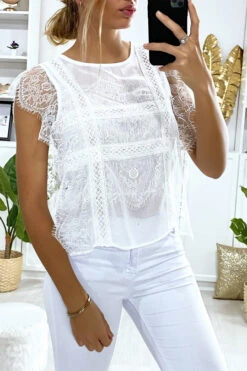 Blouse Blanche En Dentelle Avec Volant -Promos Raffinoux Boutique blouse blanche en dentelle avec volant 2