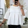 Blouse Blanche épaules Dénudé Foncé Devant Avec Paillettes