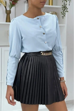 Blouse Bleu à Boutons Dorés -Promos Raffinoux Boutique blouse bleu a boutons dores 1