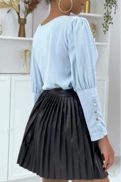 Blouse Bleu à Boutons Dorés -Promos Raffinoux Boutique blouse bleu a boutons dores 2