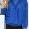 Blouse Bleu Royal Col Montant Femme