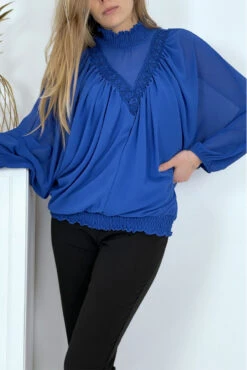 Blouse Bleu Royal Col Montant Femme -Promos Raffinoux Boutique blouse bleu royal col montant femme 2