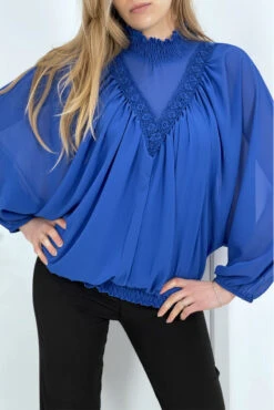 Blouse Bleu Royal Col Montant Femme -Promos Raffinoux Boutique blouse bleu royal col montant femme 3