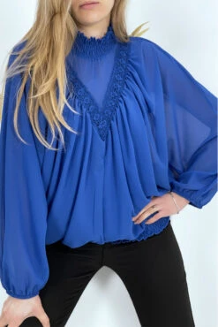 Blouse Bleu Royal Col Montant Femme -Promos Raffinoux Boutique blouse bleu royal col montant femme 4