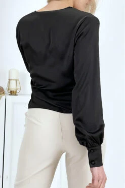 Blouse Cache Coeur Noire Satinée -Promos Raffinoux Boutique blouse cache coeur noire satinee 6