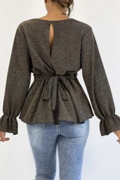 Blouse Cache-coeur Pailletée Dorée à Volants -Promos Raffinoux Boutique blouse cache coeur pailletee doree a volants 2