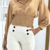 Blouse Courte Camel à Boutons