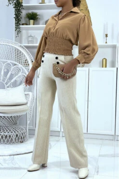 Blouse Courte Camel à Boutons -Promos Raffinoux Boutique blouse courte camel a boutons 4