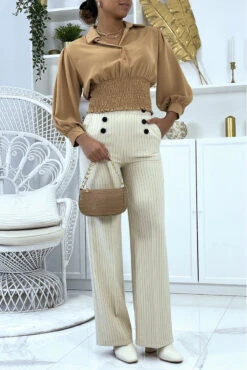 Blouse Courte Camel à Boutons -Promos Raffinoux Boutique blouse courte camel a boutons 5