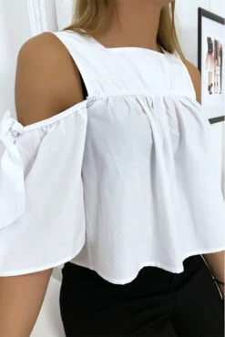 Blouse Crop Top Blanche Avec Noeuds -Promos Raffinoux Boutique blouse crop top blanche avec noeuds 2