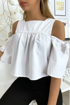 Blouse Crop Top Blanche Avec Noeuds -Promos Raffinoux Boutique blouse crop top blanche avec noeuds 4
