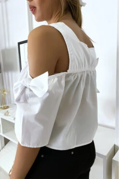 Blouse Crop Top Blanche Avec Noeuds -Promos Raffinoux Boutique blouse crop top blanche avec noeuds 5