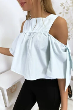 Blouse Crop Top Bleu Avec Noeuds -Promos Raffinoux Boutique blouse crop top bleu avec noeuds 1