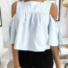 Blouse Crop Top Bleu Avec Noeuds