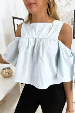 Blouse Crop Top Bleu Avec Noeuds -Promos Raffinoux Boutique blouse crop top bleu avec noeuds 2