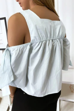 Blouse Crop Top Bleu Avec Noeuds -Promos Raffinoux Boutique blouse crop top bleu avec noeuds 5