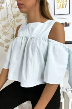 Blouse Crop Top Bleu Avec Noeuds -Promos Raffinoux Boutique blouse crop top bleu avec noeuds 6