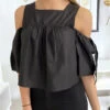 Blouse Crop Top Noir Avec Noeuds