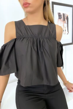 Blouse Crop Top Noir Avec Noeuds -Promos Raffinoux Boutique blouse crop top noir avec noeuds 2
