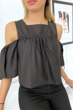 Blouse Crop Top Noir Avec Noeuds -Promos Raffinoux Boutique blouse crop top noir avec noeuds 3
