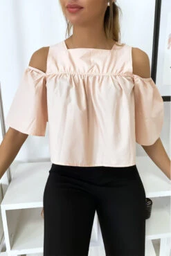 Blouse Crop Top Rose Avec Noeuds -Promos Raffinoux Boutique blouse crop top rose avec noeuds 2