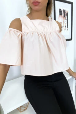 Blouse Crop Top Rose Avec Noeuds -Promos Raffinoux Boutique blouse crop top rose avec noeuds 3