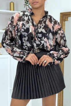Blouse Fleurie à Nouer En Tulle Noire -Promos Raffinoux Boutique blouse fleurie a nouer en tulle noire 4