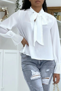 Blouse Fluide Blanche à Manches Longues -Promos Raffinoux Boutique blouse fluide blanche a manches longues 3