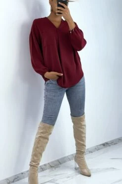 Blouse Fluide Bordeaux Avec Poche Sur L'avant -Promos Raffinoux Boutique blouse fluide bordeaux avec poche sur l avant 3
