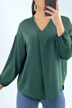 Blouse Fluide Verte Avec Poche Sur L'avant -Promos Raffinoux Boutique blouse fluide verte avec poche sur l avant 2
