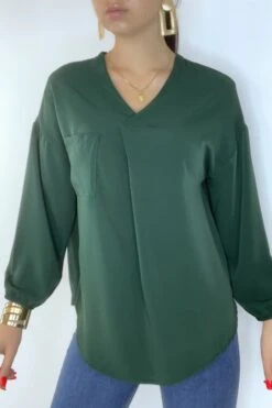 Blouse Fluide Verte Avec Poche Sur L'avant -Promos Raffinoux Boutique blouse fluide verte avec poche sur l avant 3