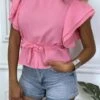 Blouse Fuchsia à Volant Et Ceinture