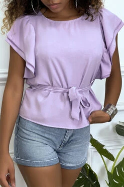 Promos Raffinoux Boutique -Promos Raffinoux Boutique blouse lila a volant et ceinture 1