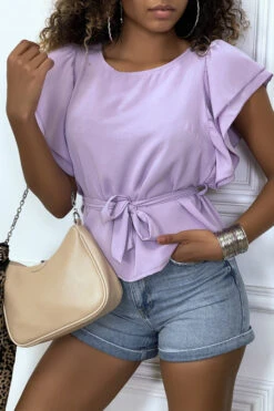 Blouse Lila à Volant Et Ceinture -Promos Raffinoux Boutique blouse lila a volant et ceinture 2