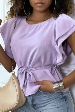 Blouse Lila à Volant Et Ceinture -Promos Raffinoux Boutique blouse lila a volant et ceinture 3