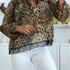 Blouse Motif Leopard Camel Avec Dentelle Au Buste