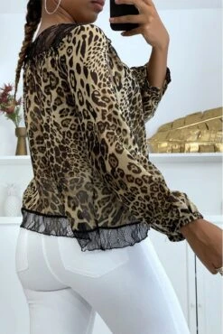 Blouse Motif Leopard Camel Avec Dentelle Au Buste -Promos Raffinoux Boutique blouse motif leopard camel avec dentelle au buste 2