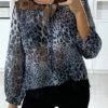 Blouse Motif Leopard Gris Avec Dentelle Au Buste